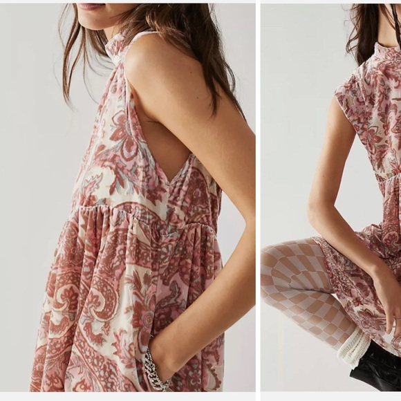 NWT FREE PEOPLE ALL THE TIME VELVET MINI PINK FLORAL PRINT DRESS LARGE - Picture 2 of 8